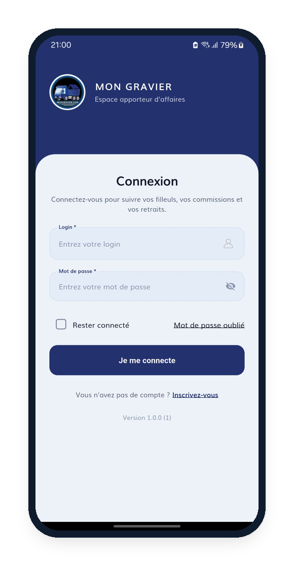 Application Apporteur d'affaires sur un téléphone