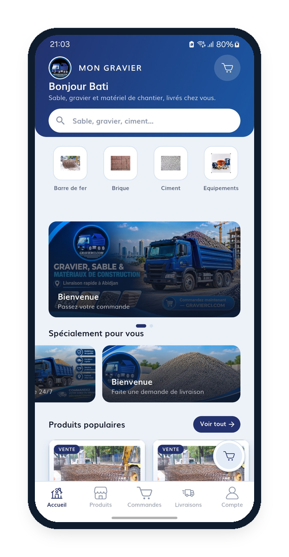 Application Client sur un téléphone